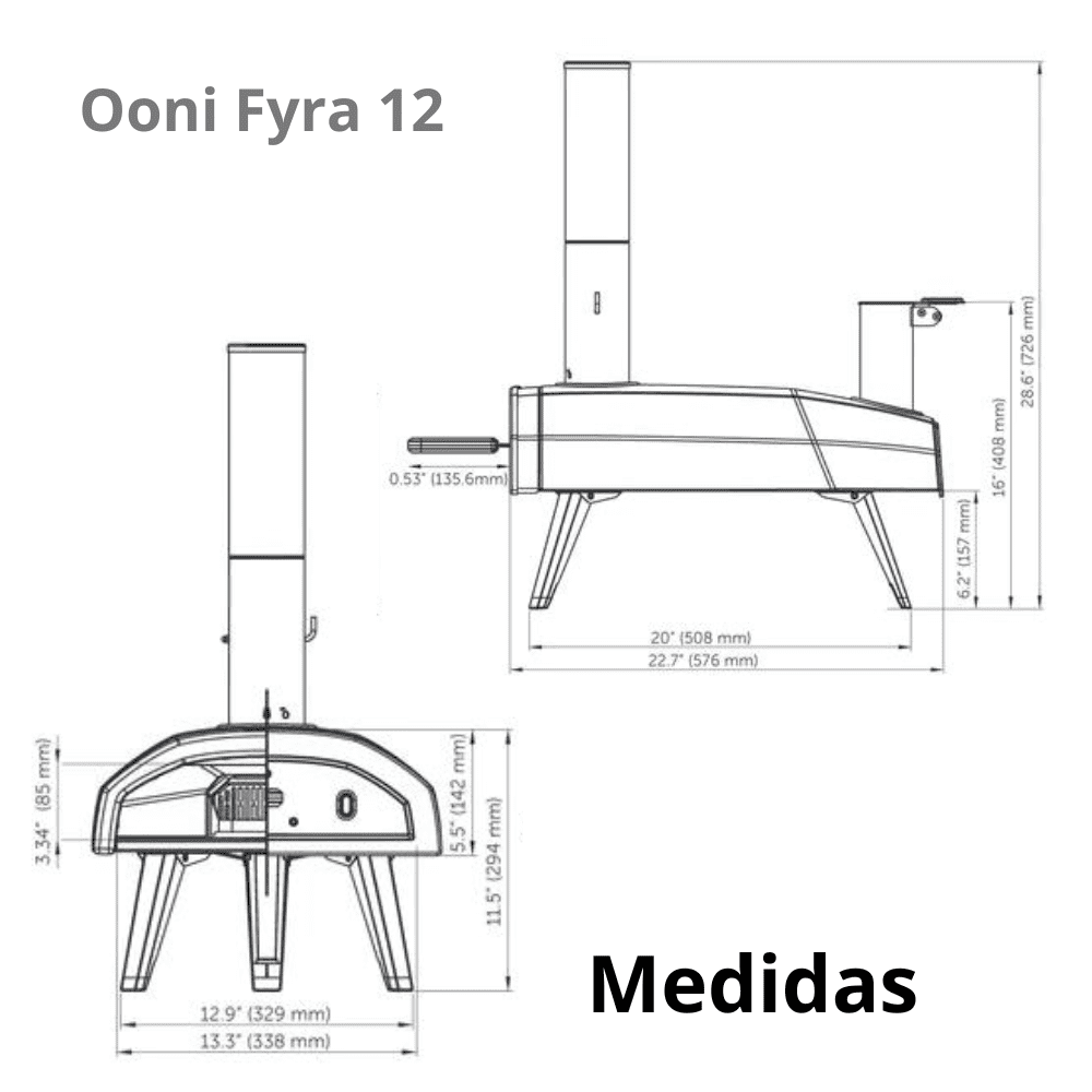 Ooni Fyra 12 horno de pizza medidas y dimensiones 