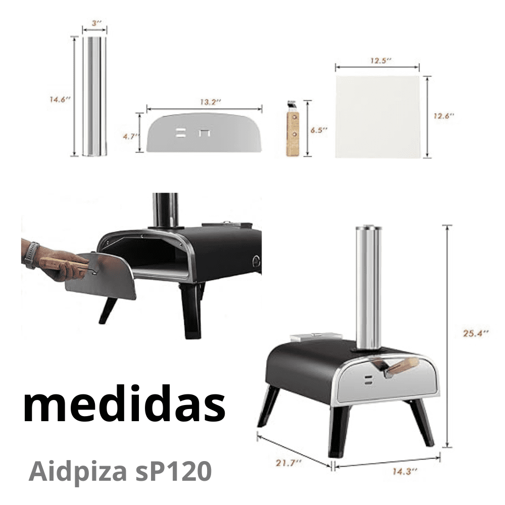 Aidpiza sP120 Horno de pizza Portátil medidas dimensiones 